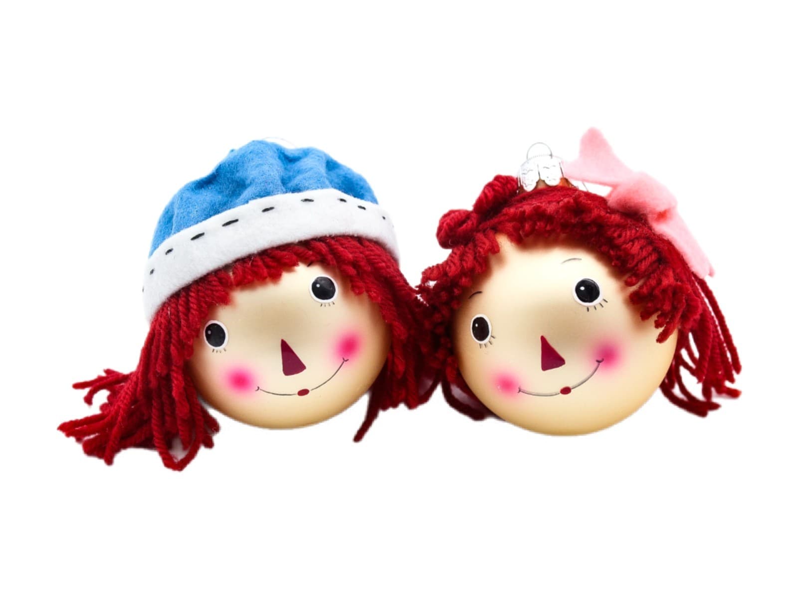 Vtg 1980 Kurt Adler S&S United Media Raggedy Ann & Andy Glass Ball Ornament Set - Image 1