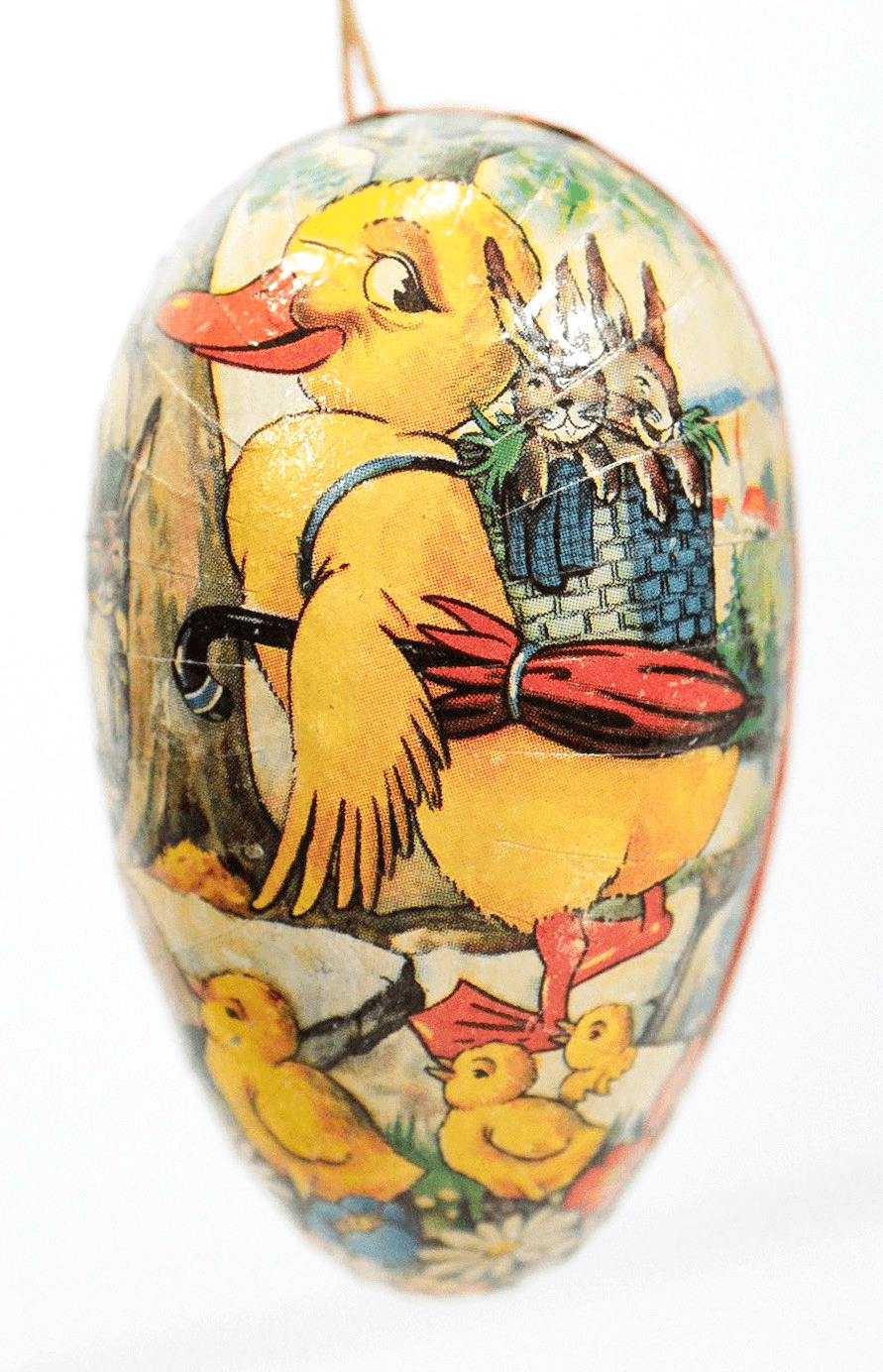 Vintage GERMANY Paper Mache Cardboard Duck w/ Rabbits Easter Egg Candy Container - Thumbnail 2