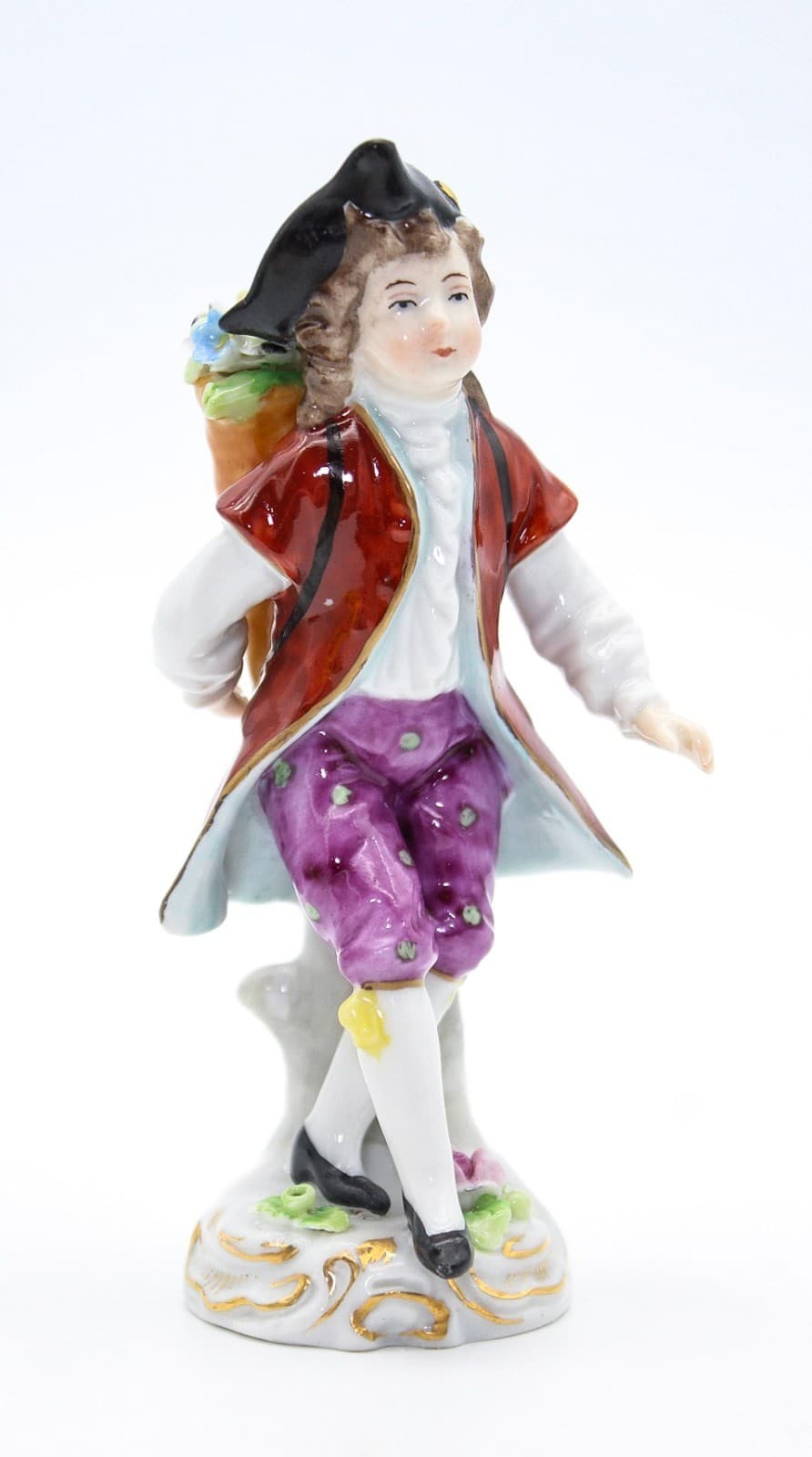 Antique Sitzendorf Germany Hand Painted Boy With Flowers Porcelain Figurine 4.5" - Thumbnail 10