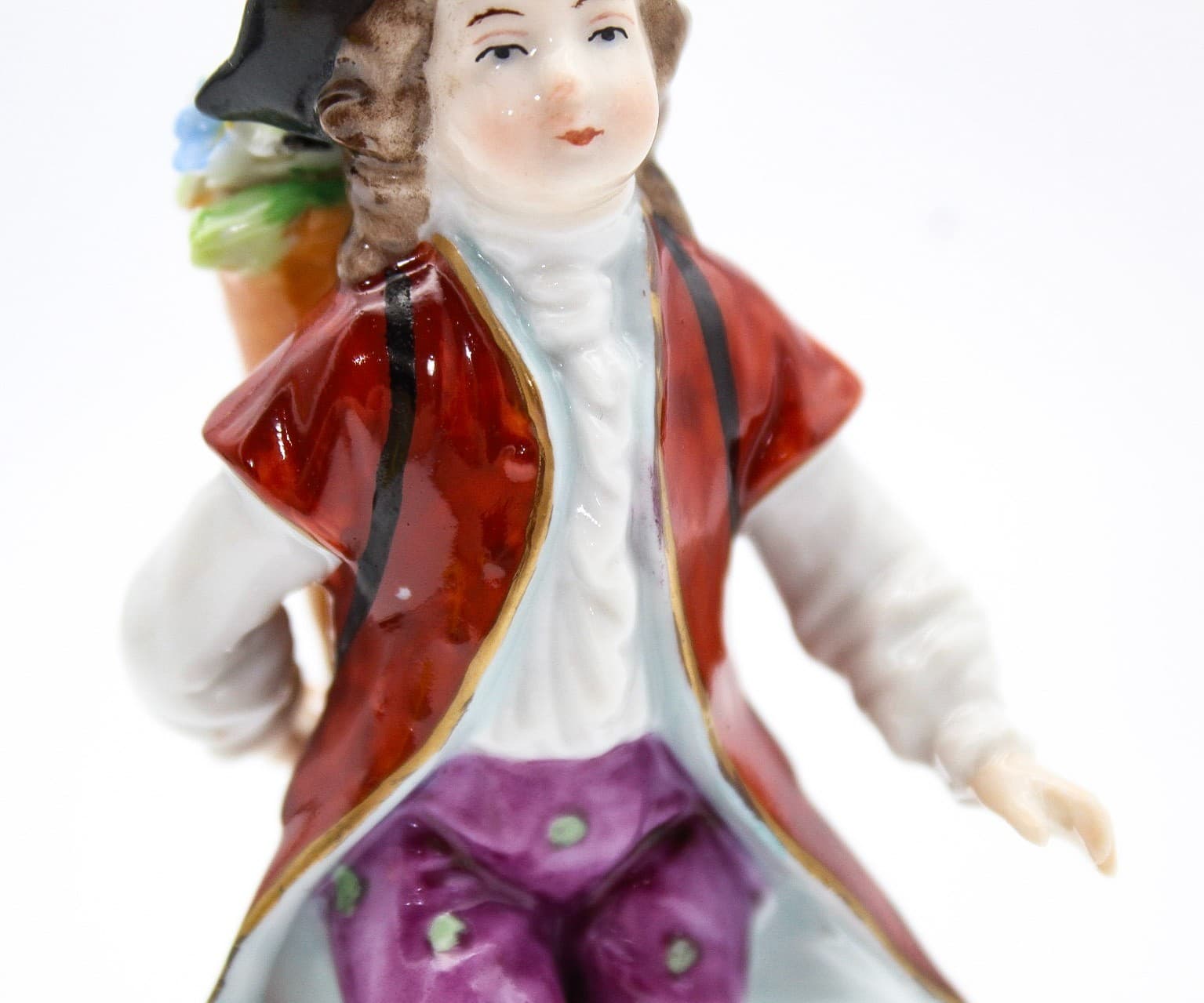Antique Sitzendorf Germany Hand Painted Boy With Flowers Porcelain Figurine 4.5" - Thumbnail 7