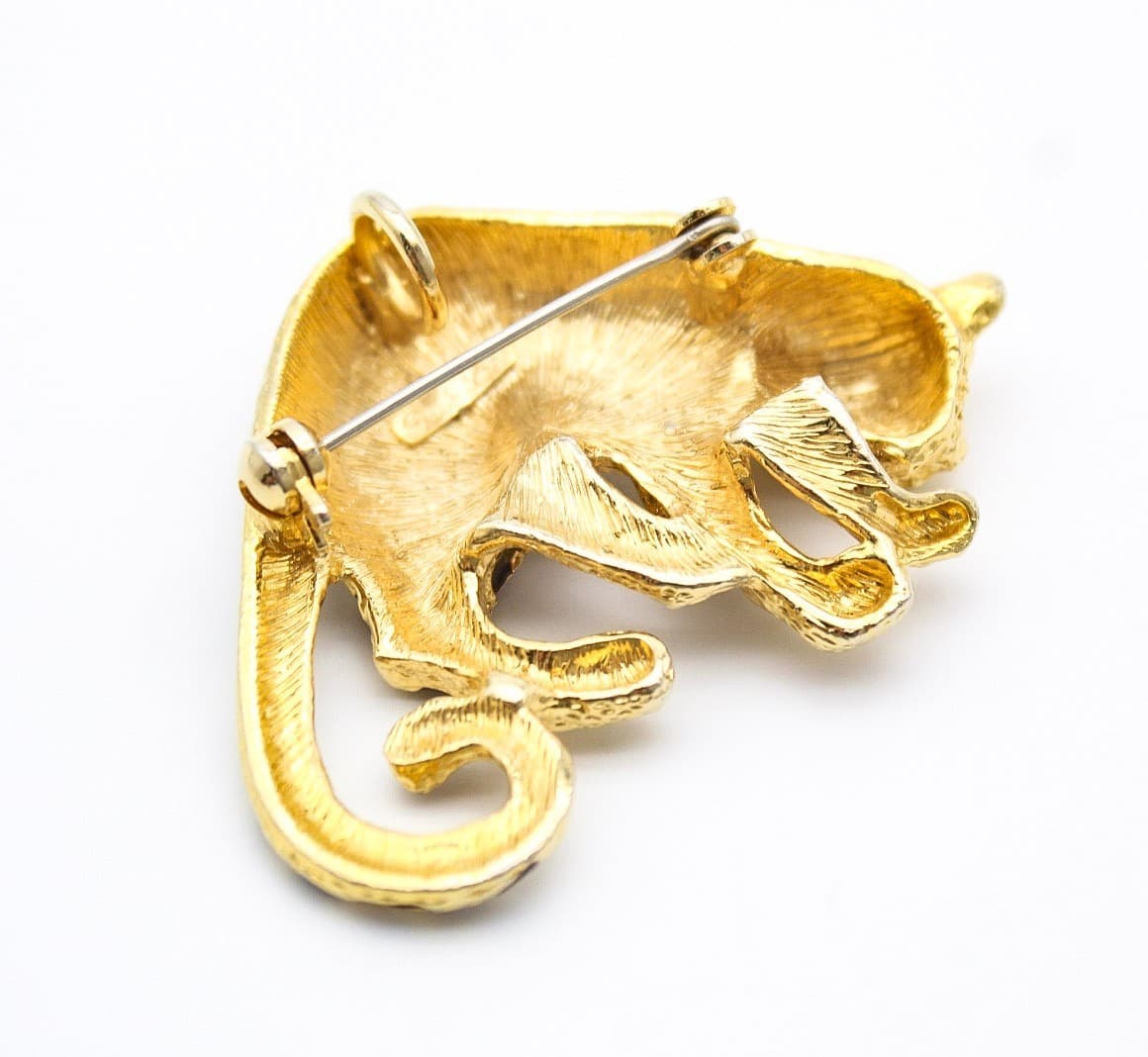 Vintage Park Lane Leopard Brooch Gold Tone Black Enamel Cheetah Pendant Pin - Thumbnail 5