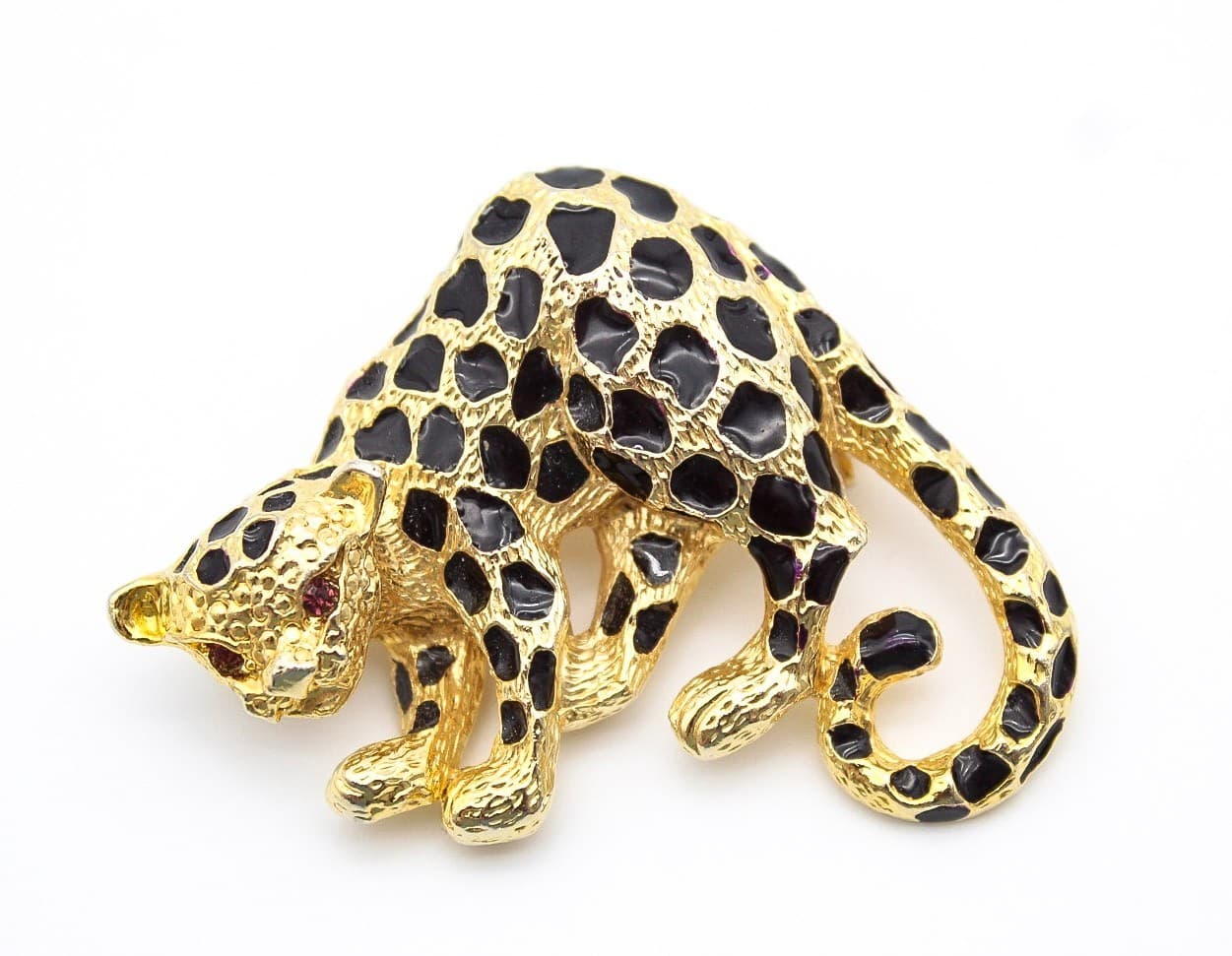Vintage Park Lane Leopard Brooch Gold Tone Black Enamel Cheetah Pendant Pin - Thumbnail 7