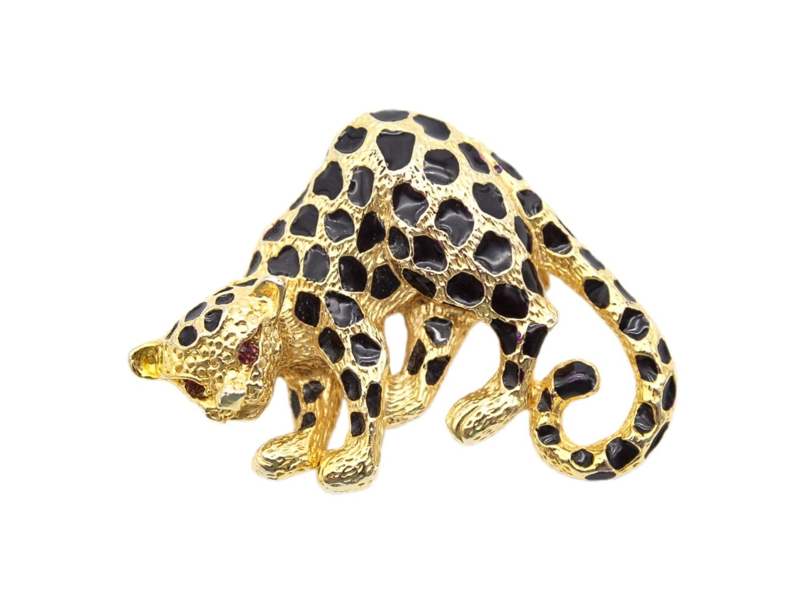 Vintage Park Lane Leopard Brooch Gold Tone Black Enamel Cheetah Pendant Pin - Image 1