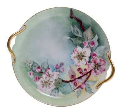 Antique Hand Painted LIMOGES France Pink Floral Gilt Handles Serving Dish - Image 1