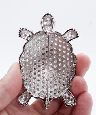 Silver Tone Pave High Quality Crystal Turtle Motif Statement Pin Brooch RARE - Thumbnail 3