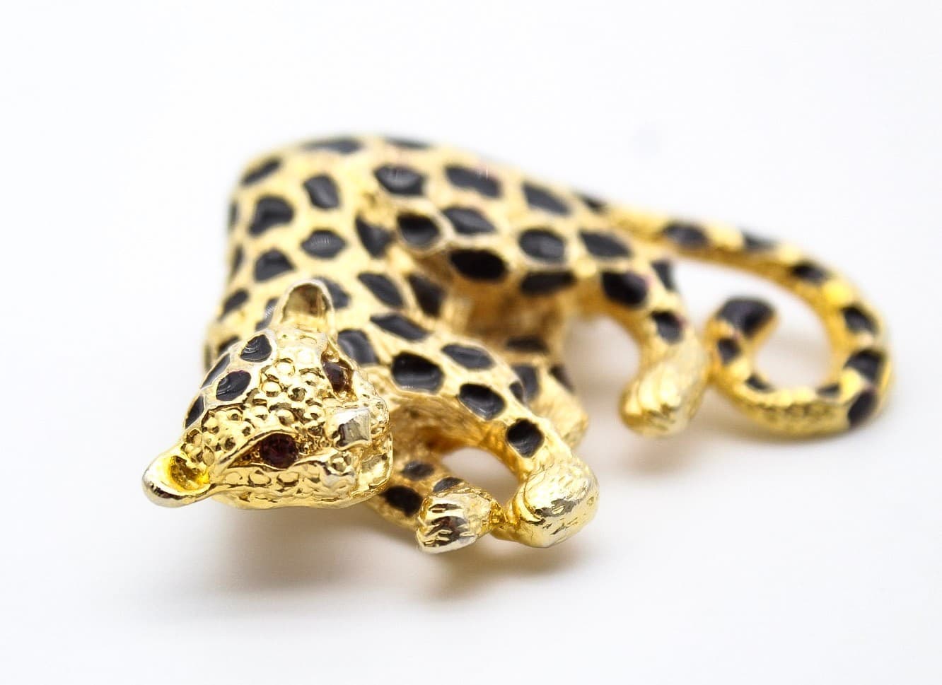 Vintage Park Lane Leopard Brooch Gold Tone Black Enamel Cheetah Pendant Pin - Thumbnail 2