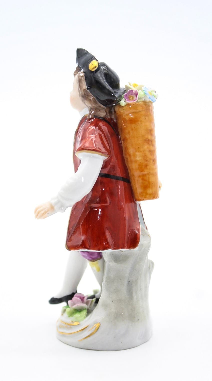 Antique Sitzendorf Germany Hand Painted Boy With Flowers Porcelain Figurine 4.5" - Thumbnail 2