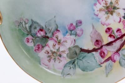Antique Hand Painted LIMOGES France Pink Floral Gilt Handles Serving Dish - Thumbnail 3