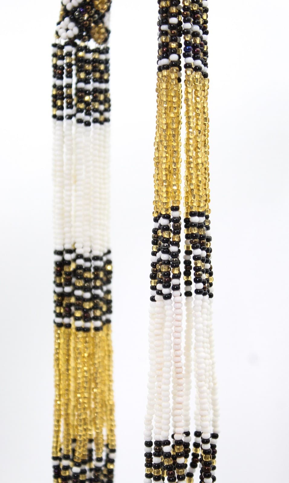 Vintage Multi-Strand Tribal Black Gold White Micro Beaded Glass Necklace - Thumbnail 7