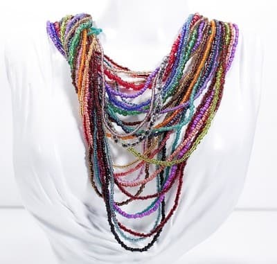 Vintage Multicolor Glass Micro Beads Multistrand Lucite Clasp Statement Necklace - Thumbnail 2