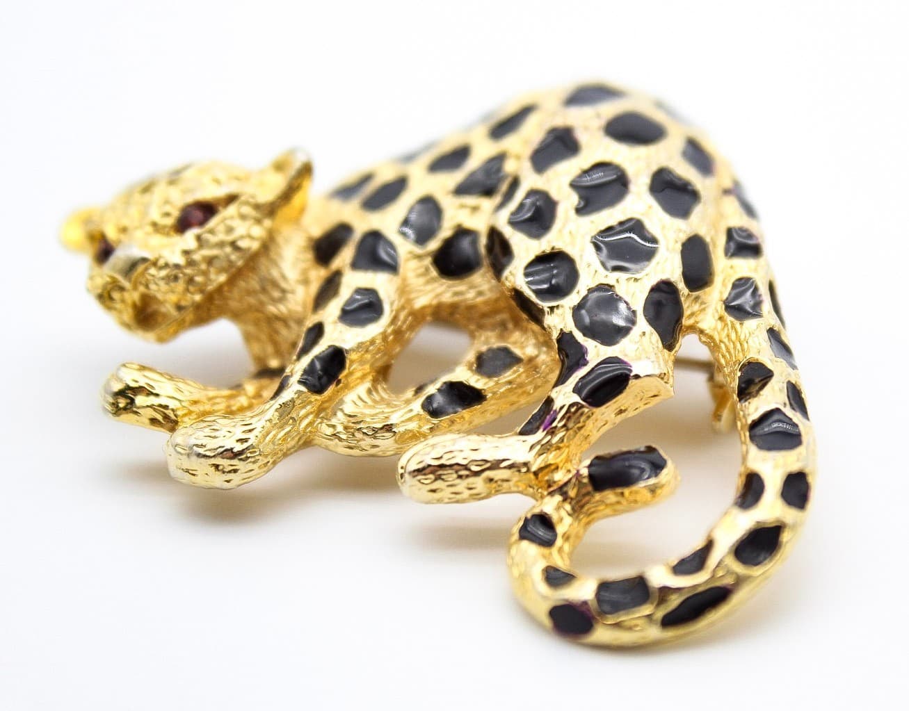 Vintage Park Lane Leopard Brooch Gold Tone Black Enamel Cheetah Pendant Pin - Thumbnail 3