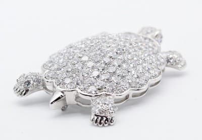 Silver Tone Pave High Quality Crystal Turtle Motif Statement Pin Brooch RARE - Thumbnail 4