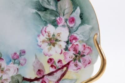 Antique Hand Painted LIMOGES France Pink Floral Gilt Handles Serving Dish - Thumbnail 7