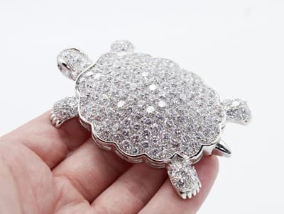 Silver Tone Pave High Quality Crystal Turtle Motif Statement Pin Brooch RARE - Thumbnail 2