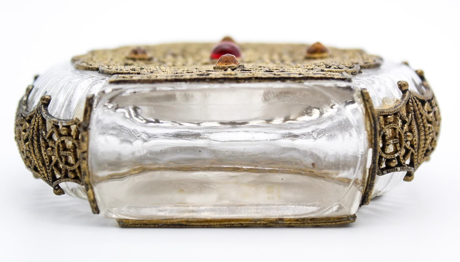 Vintage Czech Art Deco Jeweled Ormolu Filigree Glass Perfume Bottle - Thumbnail 11