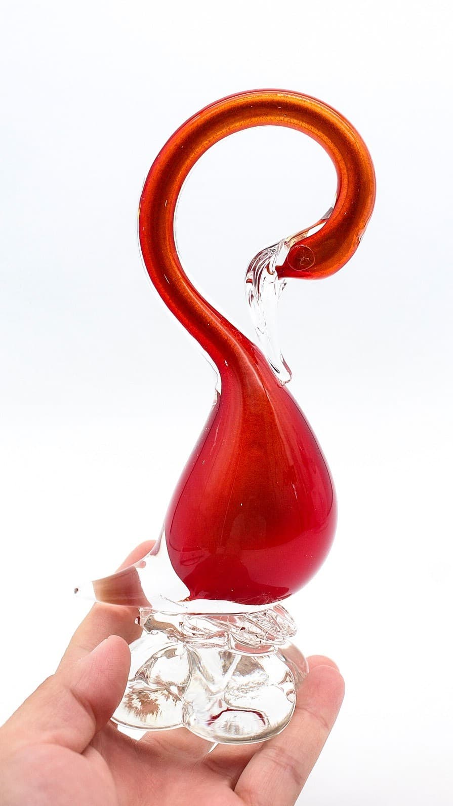 Vintage Murano Mid-Century Modern Sommerso Art Glass Red Swan Figurine - Thumbnail 4