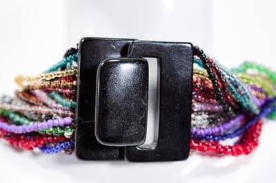 Vintage Multicolor Glass Micro Beads Multistrand Lucite Clasp Statement Necklace - Thumbnail 5