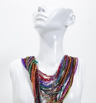 Vintage Multicolor Glass Micro Beads Multistrand Lucite Clasp Statement Necklace - Thumbnail 3