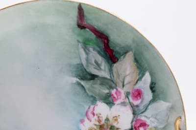 Antique Hand Painted LIMOGES France Pink Floral Gilt Handles Serving Dish - Thumbnail 6