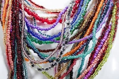 Vintage Multicolor Glass Micro Beads Multistrand Lucite Clasp Statement Necklace - Thumbnail 4