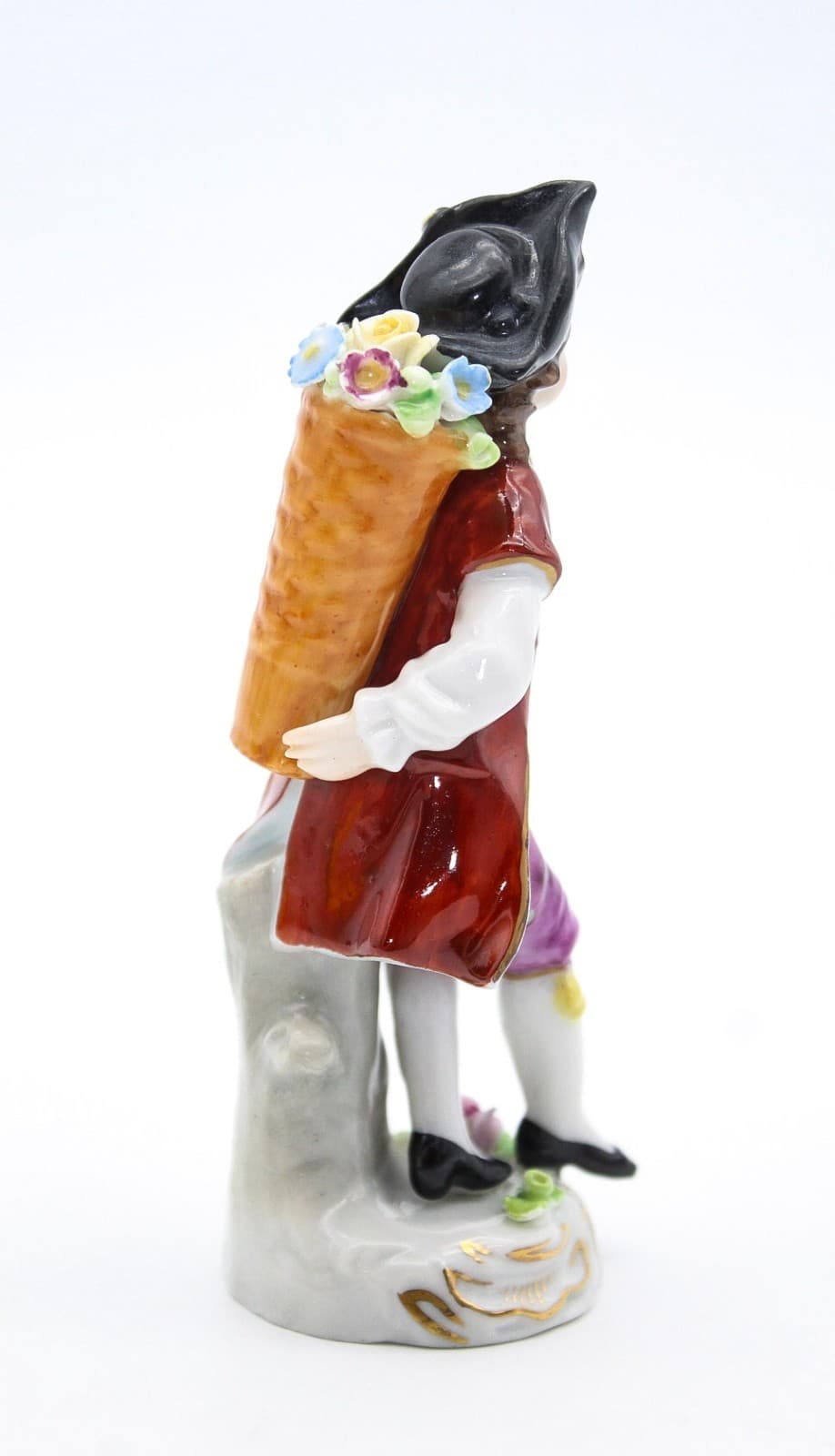 Antique Sitzendorf Germany Hand Painted Boy With Flowers Porcelain Figurine 4.5" - Thumbnail 3