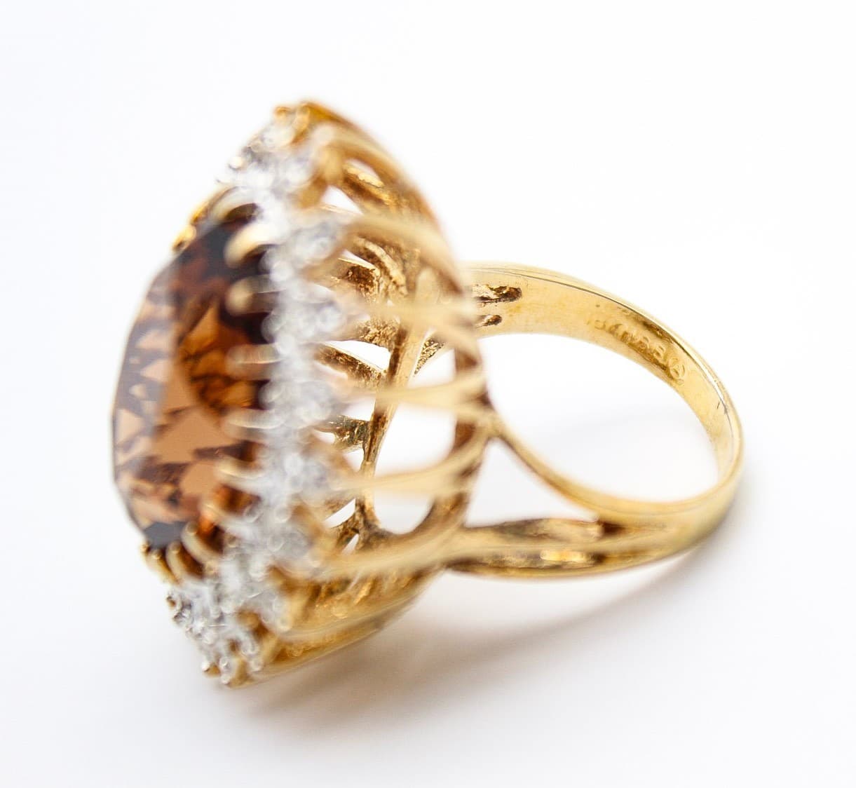 Vintage Oval Topaz Glass Crystal Halo Gold Tone Cocktail Ring Size 7 - Thumbnail 5