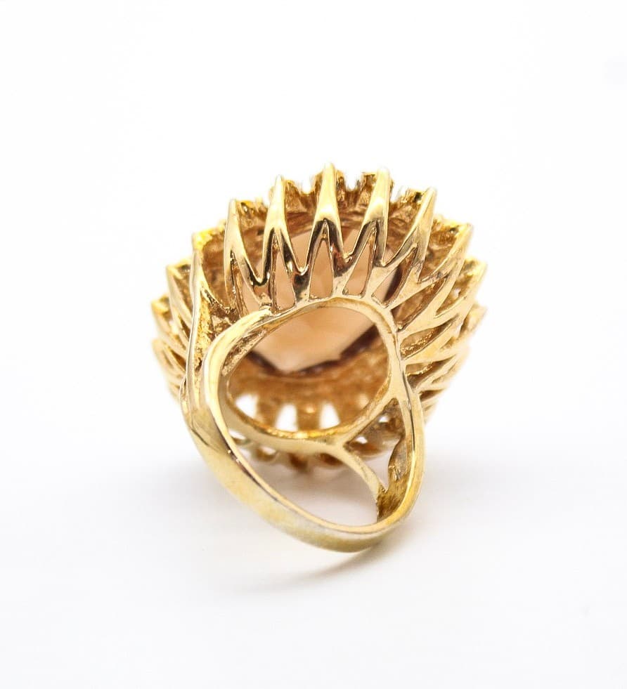 Vintage Oval Topaz Glass Crystal Halo Gold Tone Cocktail Ring Size 7 - Thumbnail 4