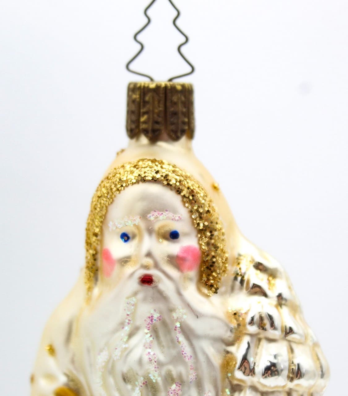 Vintage Inge-Glass Germany Santa With Tree Gold Glitter Glass Christmas Ornament - Thumbnail 6