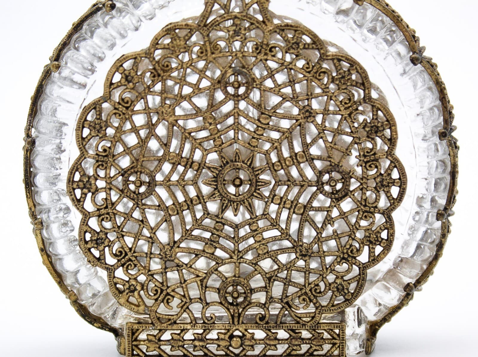 Vintage Czech Art Deco Jeweled Ormolu Filigree Glass Perfume Bottle - Thumbnail 8