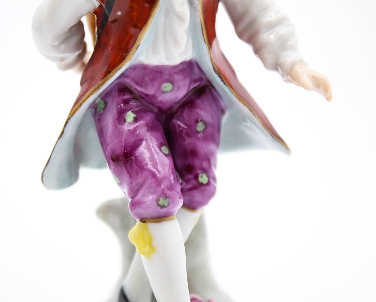 Antique Sitzendorf Germany Hand Painted Boy With Flowers Porcelain Figurine 4.5" - Thumbnail 6
