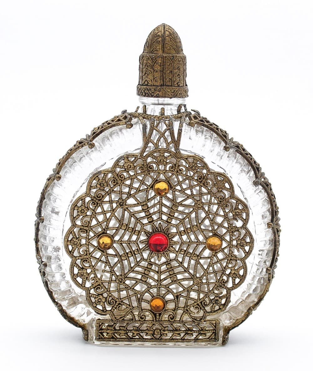 Vintage Czech Art Deco Jeweled Ormolu Filigree Glass Perfume Bottle - Thumbnail 12