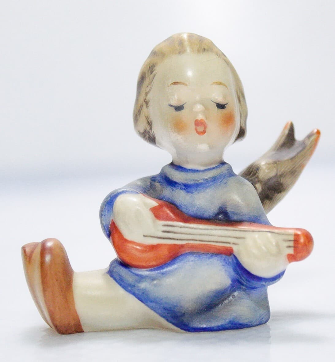 HUMMEL GOEBEL 1960's W. Germany Blue Angel w/ Lute Nativity Porcelain Figurine - Thumbnail 5