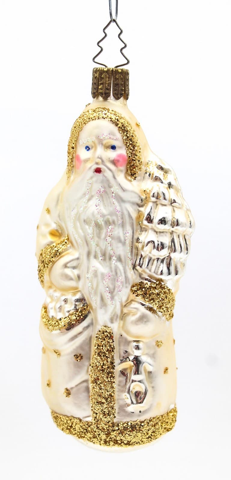 Vintage Inge-Glass Germany Santa With Tree Gold Glitter Glass Christmas Ornament - Thumbnail 7