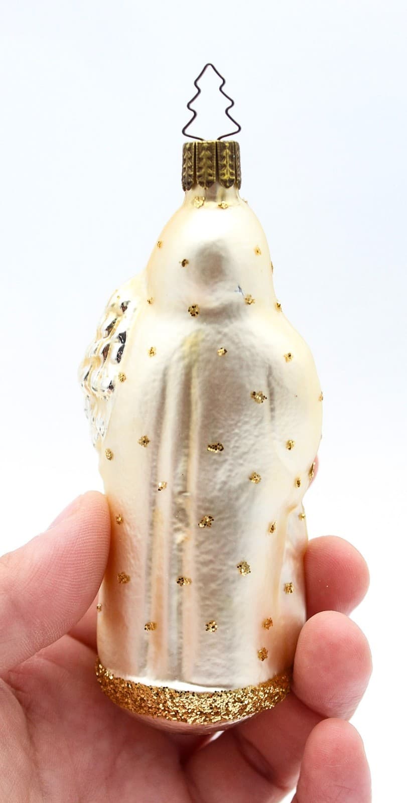 Vintage Inge-Glass Germany Santa With Tree Gold Glitter Glass Christmas Ornament - Thumbnail 3