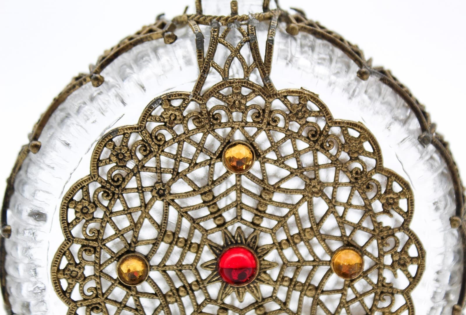 Vintage Czech Art Deco Jeweled Ormolu Filigree Glass Perfume Bottle - Thumbnail 3