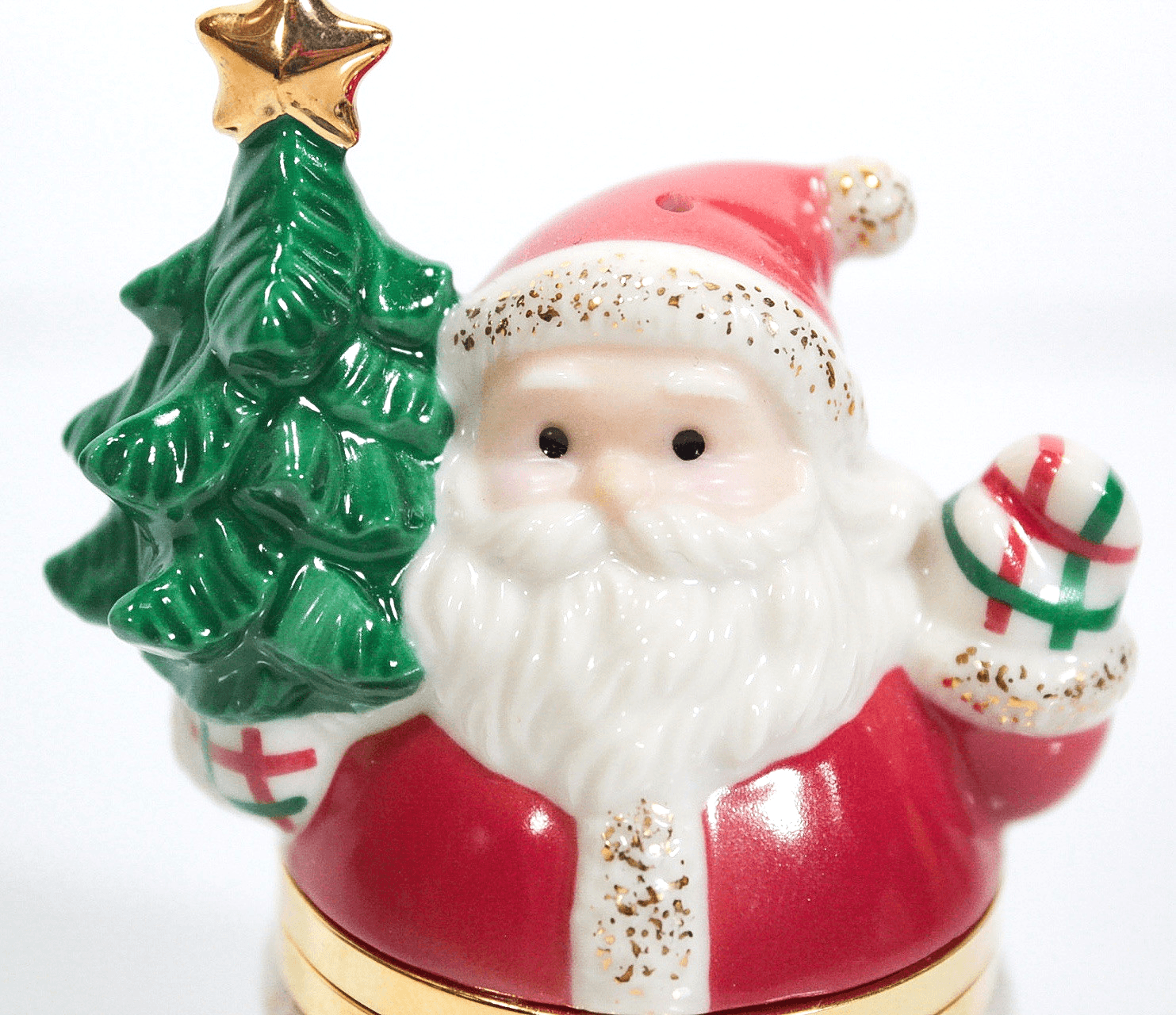 Vtg Porcelain LENOX China Treasures Santa w/ Christmas Tree Trinket Box Ornament - Thumbnail 3