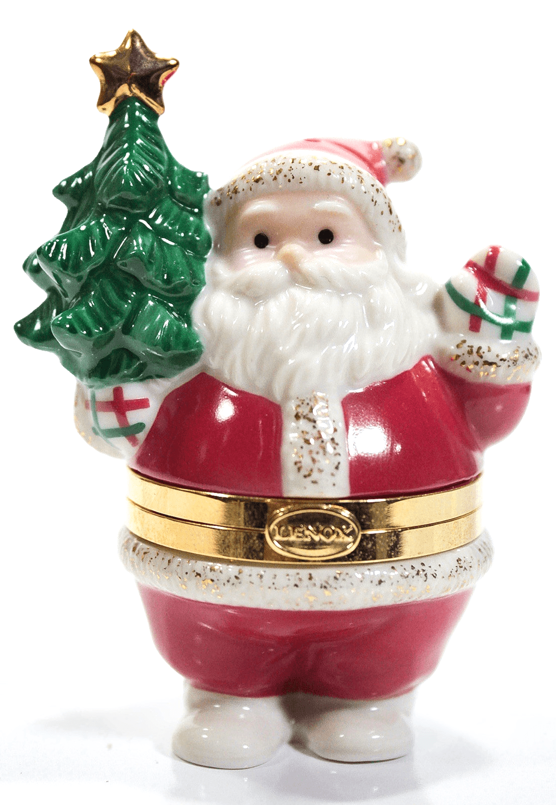Vtg Porcelain LENOX China Treasures Santa w/ Christmas Tree Trinket Box Ornament - Image 1