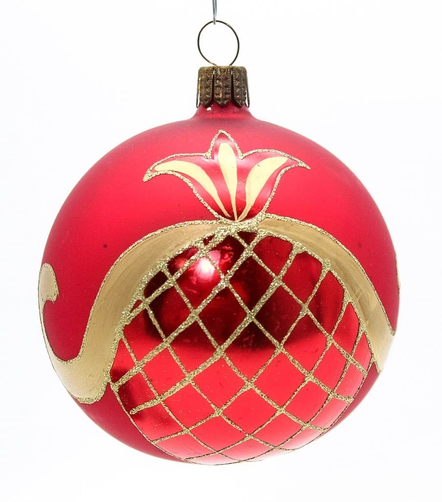 Vintage Germany Red & Gold Hand Painted Glitter Lattice Glass Christmas Ornament - Thumbnail 8