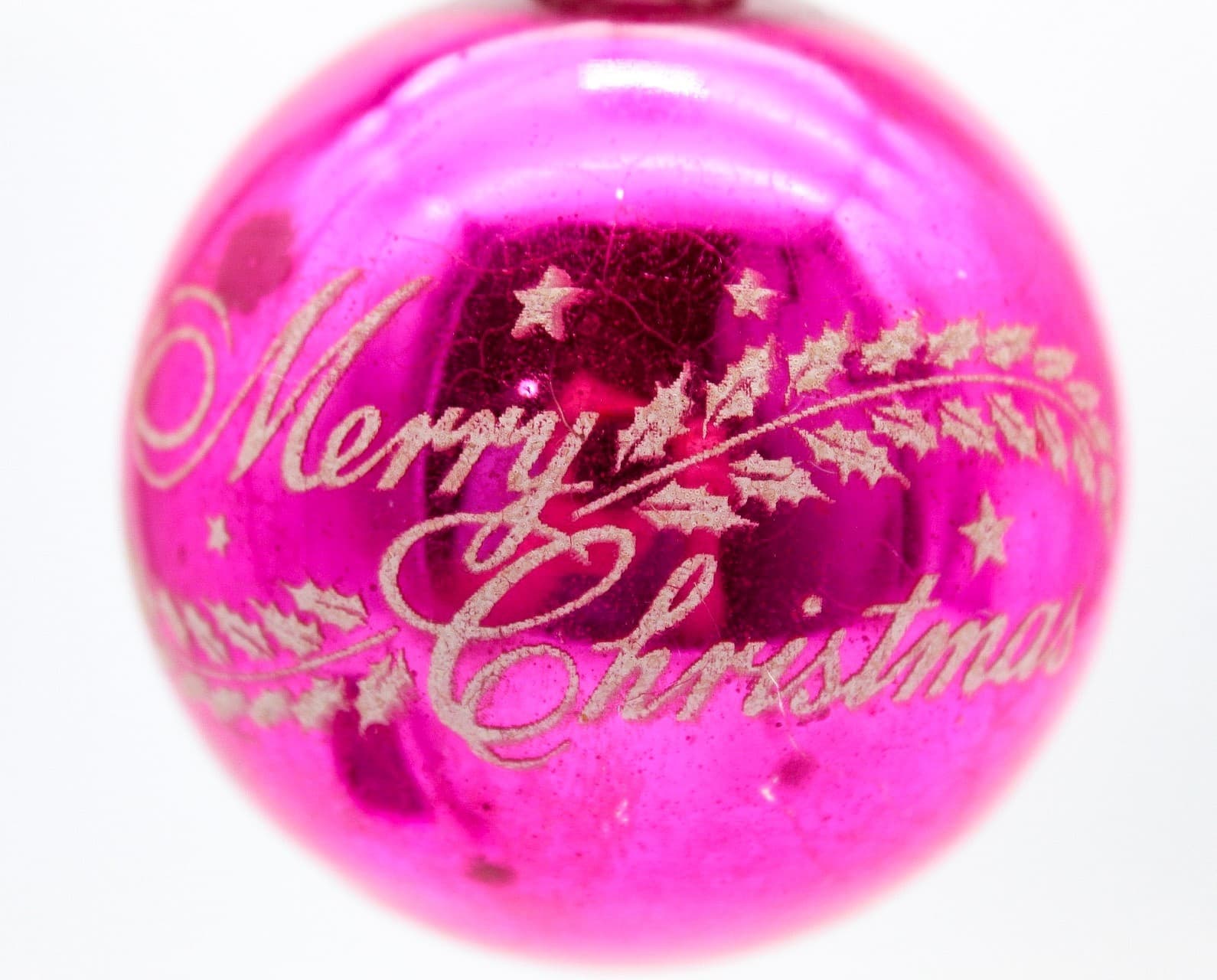Vintage Shiny Brite Pink Merry Christmas Stencil Mercury Glass Ornament - Thumbnail 2