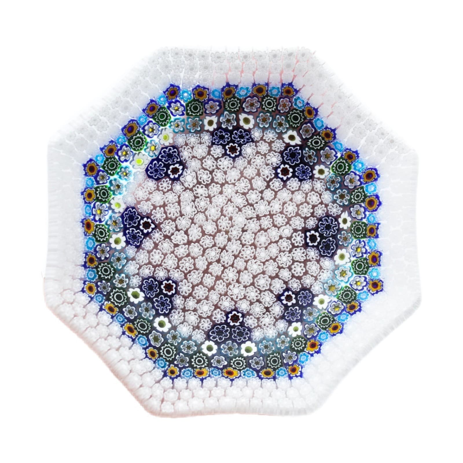 Millefiori Murano Art Glass Floral Pattern Italy Multicolor Octagonal Dish 5" - Image 1