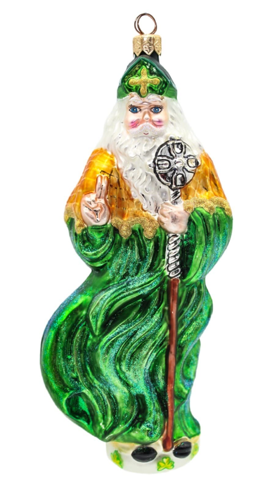 Christopher Radko St. Patrick Santa Hand Painted Glass Christmas Ornament 7" - Image 1
