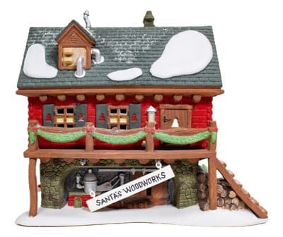 DEPARTMENT 56 "Santa's Woodworks" Porcelain Figurine House With Box & Light - Image 1