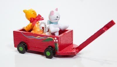Vtg PHILIP STAHL INC. Hand Painted Two Cats In A Wagon Miniature Wood Figurine - Thumbnail 4