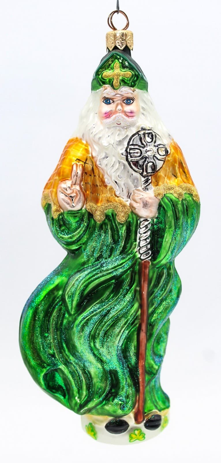Christopher Radko St. Patrick Santa Hand Painted Glass Christmas Ornament 7" - Thumbnail 8