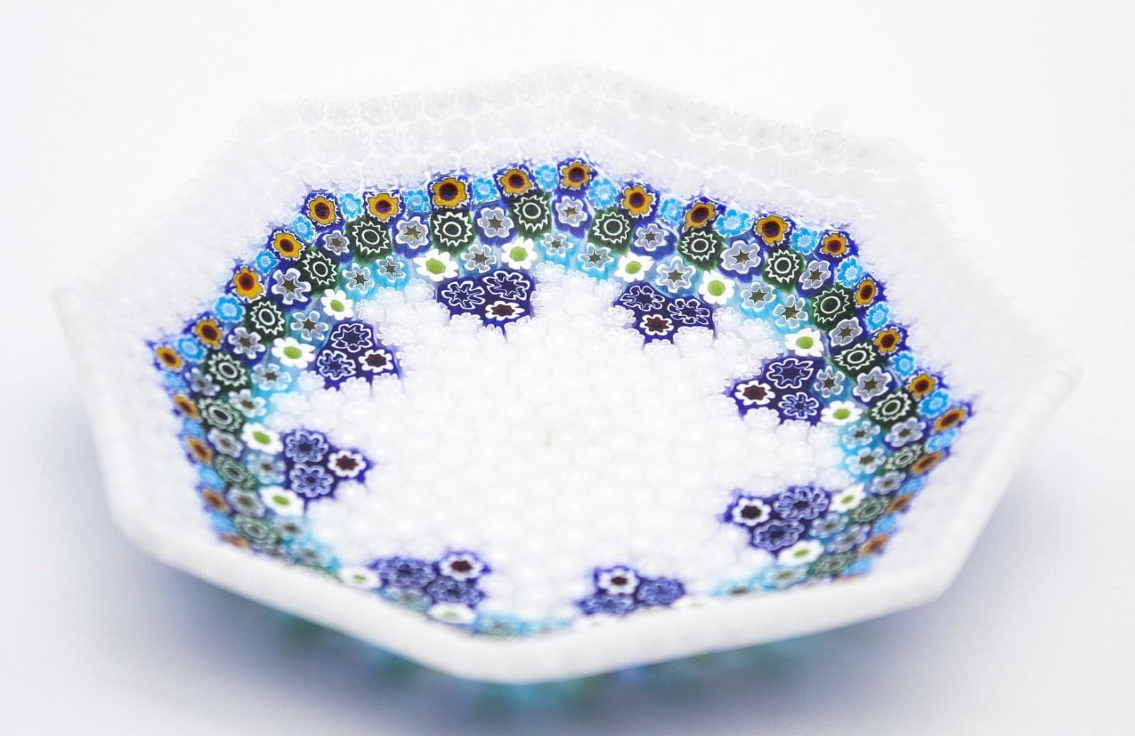 Millefiori Murano Art Glass Floral Pattern Italy Multicolor Octagonal Dish 5" - Thumbnail 4
