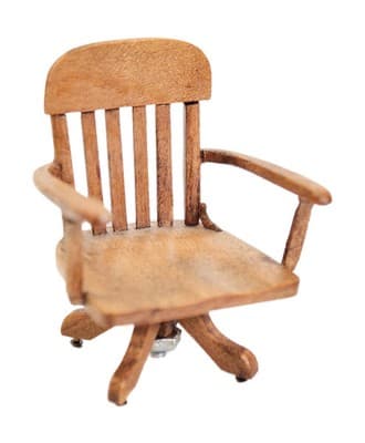 Vintage 1980 Artist Signed Miniature Dollhouse Solid Wood Swivel Chair - Image 1