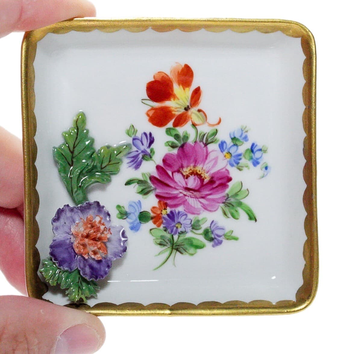 DRESDEN Germany Hand Painted High Relief Floral Motif Porcelain Serving Dish - Image 1