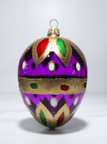 Vintage Glass Glitter Large Egg Hand Painted Poland Christmas Ornament - Thumbnail 2