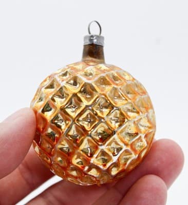 Antique European Bumpy Gold Mercury Glass Round Christmas Ornament RARE - Thumbnail 2