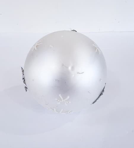 Vintage White Round Glitter Snowflake Hand Painted Glass Christmas Ornament - Thumbnail 4